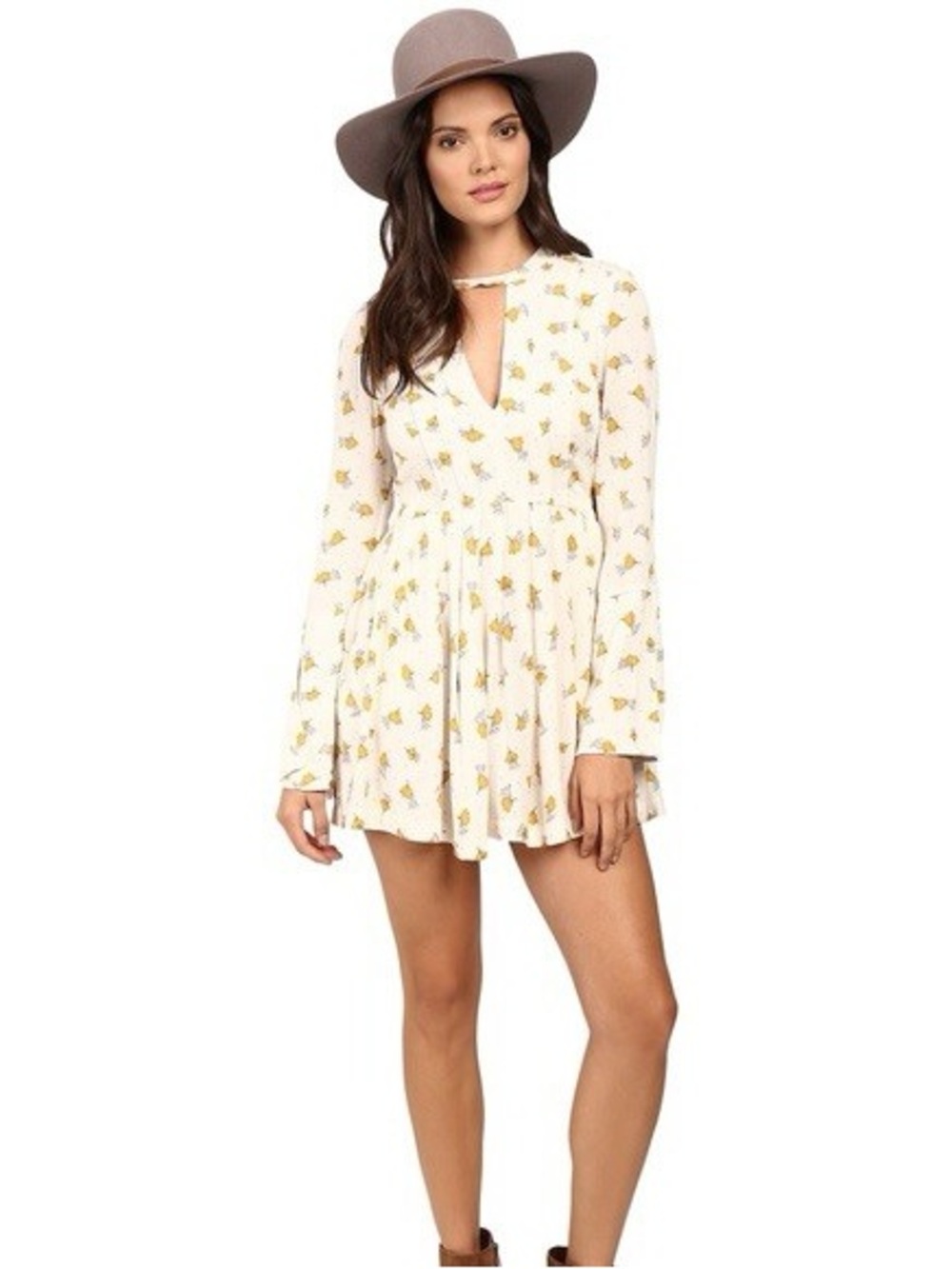 FREE PEOPLE TEGAN PRINTED LONG SLEEVE MINI DRESS Sz 10 - Picture 2 of 11